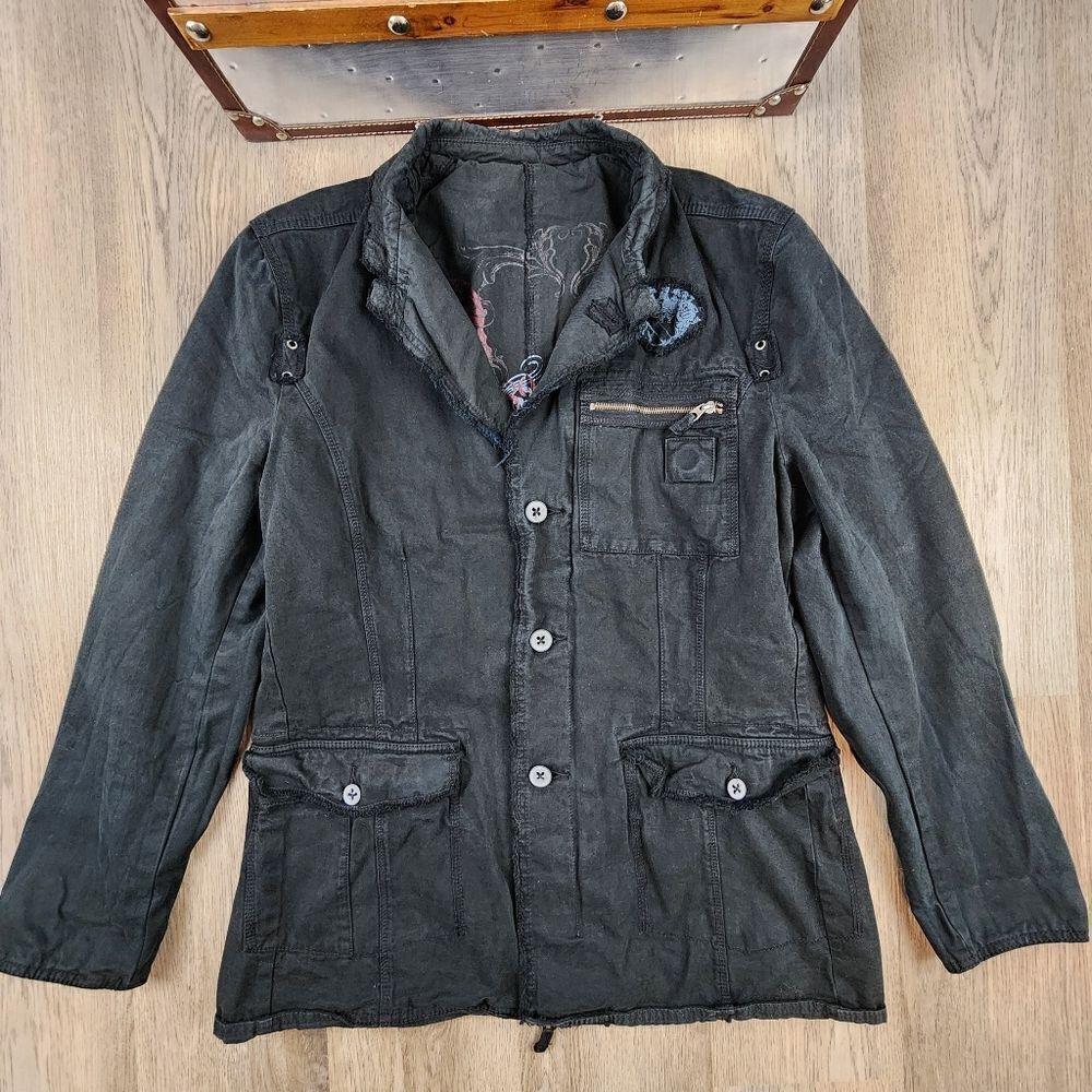 Triple Five Soul Black Military-Style Button Jacket